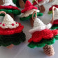 crocheted christmas tree decorations in red, white, and green - NZ made