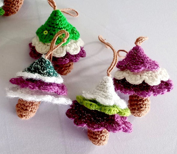 purple crocheted christmas tree decorations - NZ made