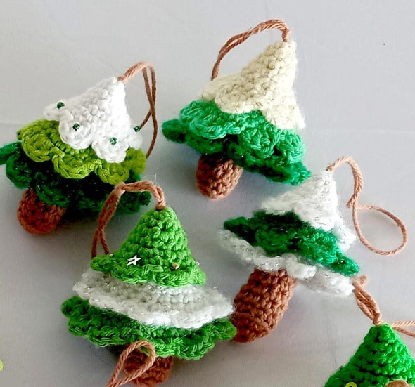 green and white crocheted christmas tree decorations - NZ made