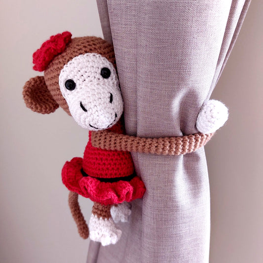 Crocheted Red Monkey Tie Back