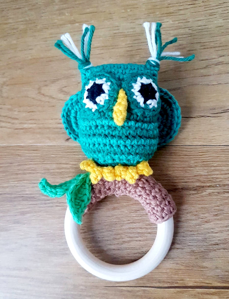 Crocheted Owl Ring Rattle