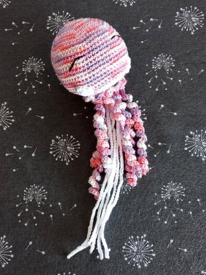 pink crocheted jellyfish for baby - learning tool for hands 100% cotton yarn
