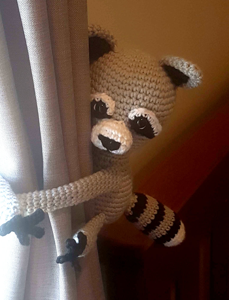 Crocheted Raccoon Tie Back