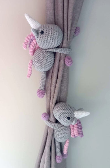 pair of unicorn tie backs - crocheted with 100% cotton yarn